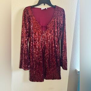 Elodie medium NWT long sleeve sequin minidress burgundy